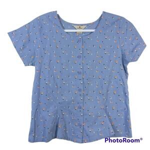 Woolrich Purple Floral Print Short Sleeve Button Up Cotton Size Small